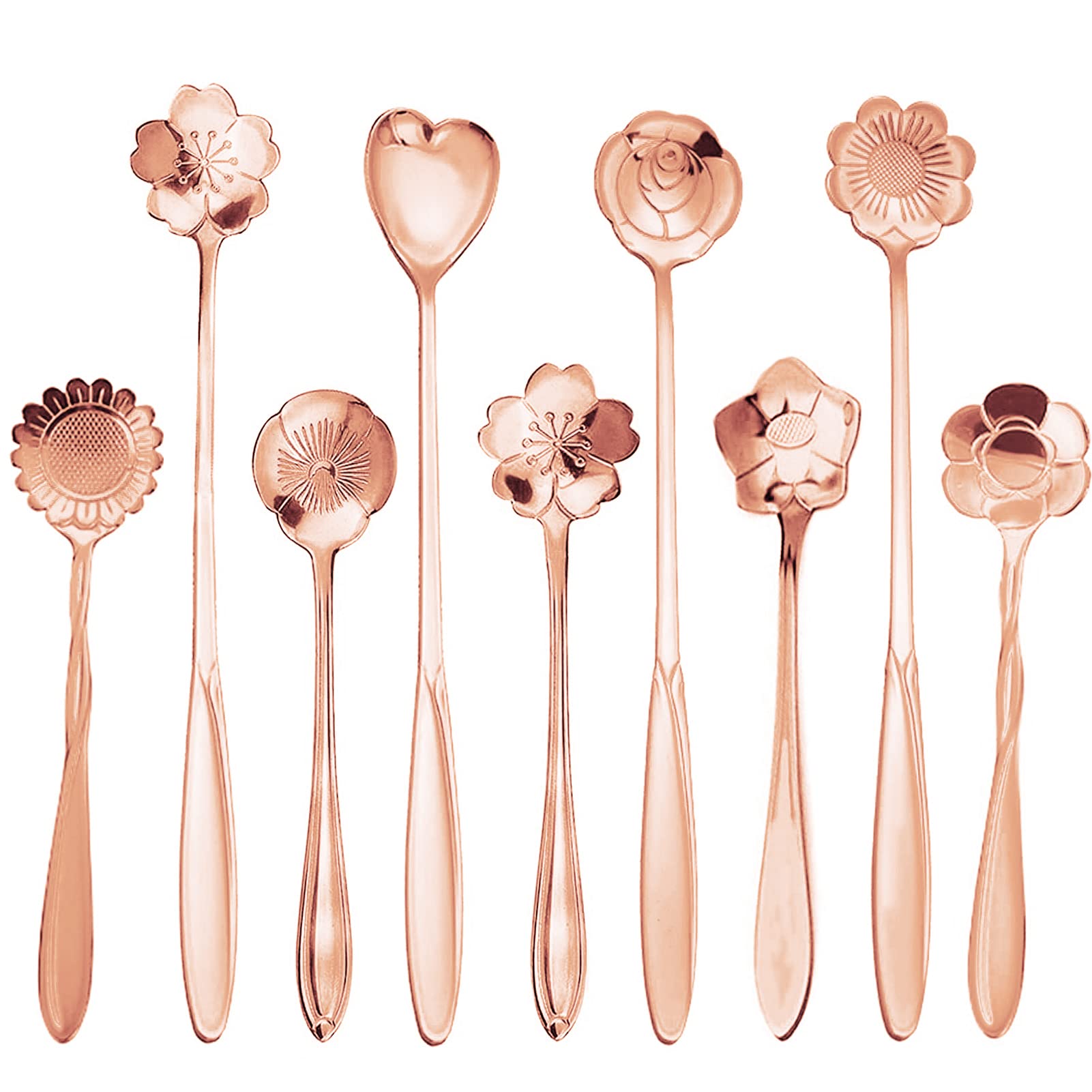 9 Pcs Flower Spoon Coffee Teaspoon Set, ESRISE Stainless Steel Tea Spoon essert Spoon, Cute Demitasse Scoop for Stirring Drink Mixing Milkshake Jam (Rose Gold), 22 x 10, FGH678
