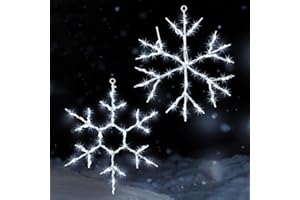 Tuanse 2 Pcs 16 x 13 inch Christmas Snowflake Light Large Christmas Silhouette Window Lights with Remote Control LED Lighted Snowflake Decoration Xmas Silhouette for Tree Outdoor Wall (White)