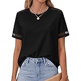 BTFBM Womens Summer Tops Lace Short Sleeve Shirts 2026 Spring Casual Loose Crew Neck Cotton Knit Cute Business Blouses
