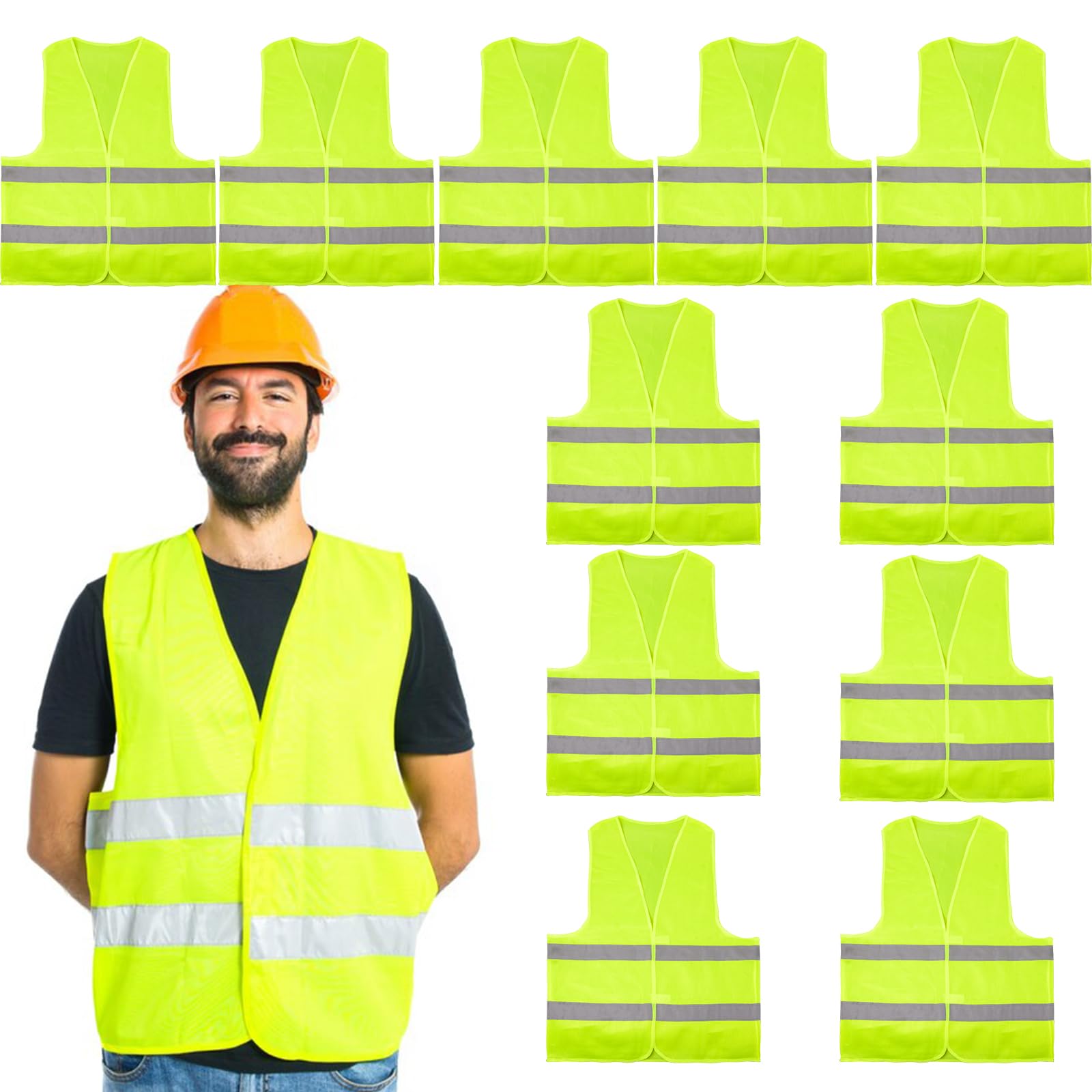12 Pack High Visibility Safety Vest, Reflective Mesh Security Vest with Reflective Strip Construction Vest for Men Women Work Cycling Runner Volunteer