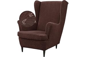 HFCNMY Wingback Chair Covers,2 Pieces Water Repellent Wingback Chair Slipcover Thick Wing Back Chair Covers Slipcover with Arms Wing Back Chair Slipcovers with Elastic Bottom Coffee