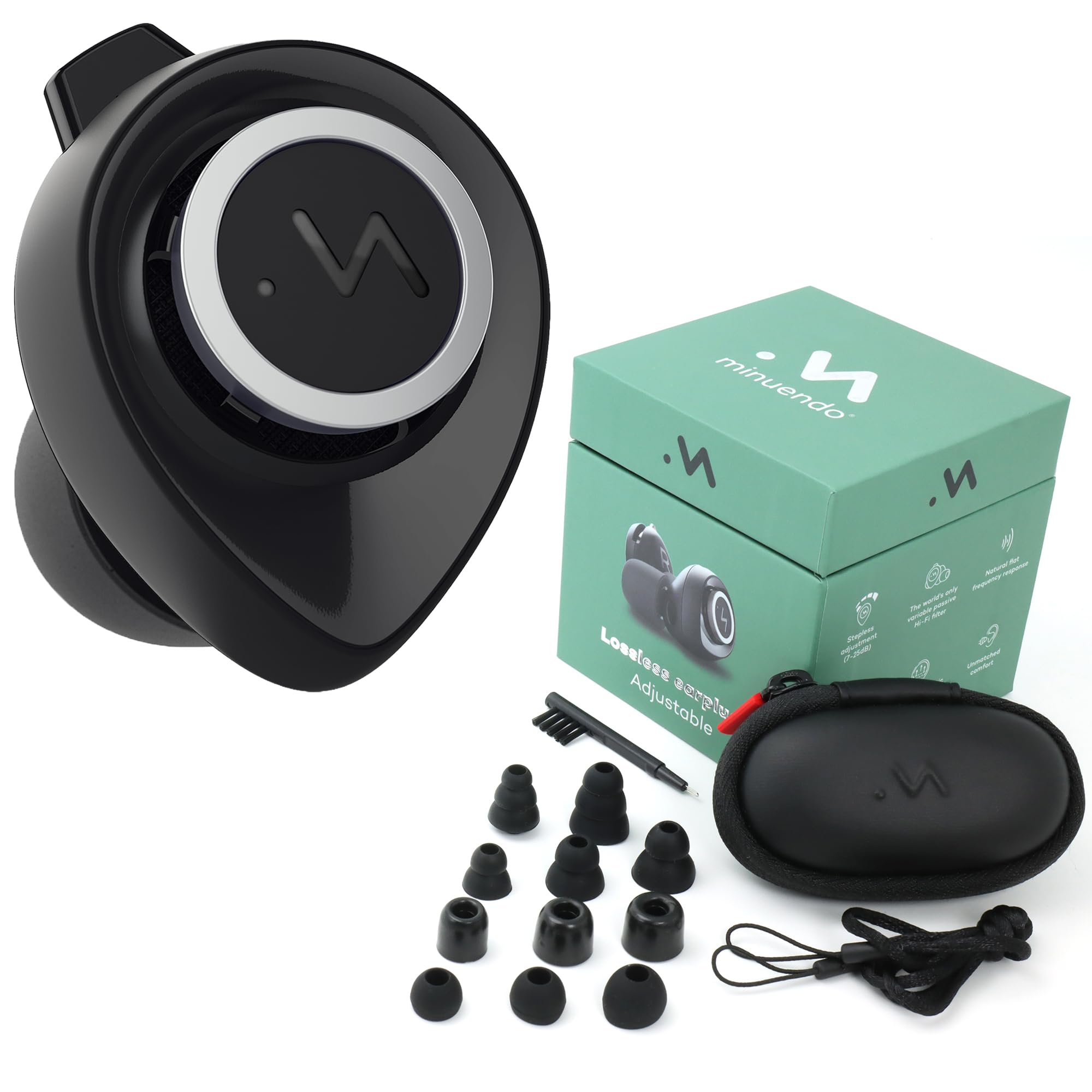 Minuendo high Fidelity Acoustic earplugs | Hearing Protection for Musicians | Adjustable dB Attenuation Ear Plugs | Made in Norway | Award Winning Design | Suitable for Concerts, gigs, music