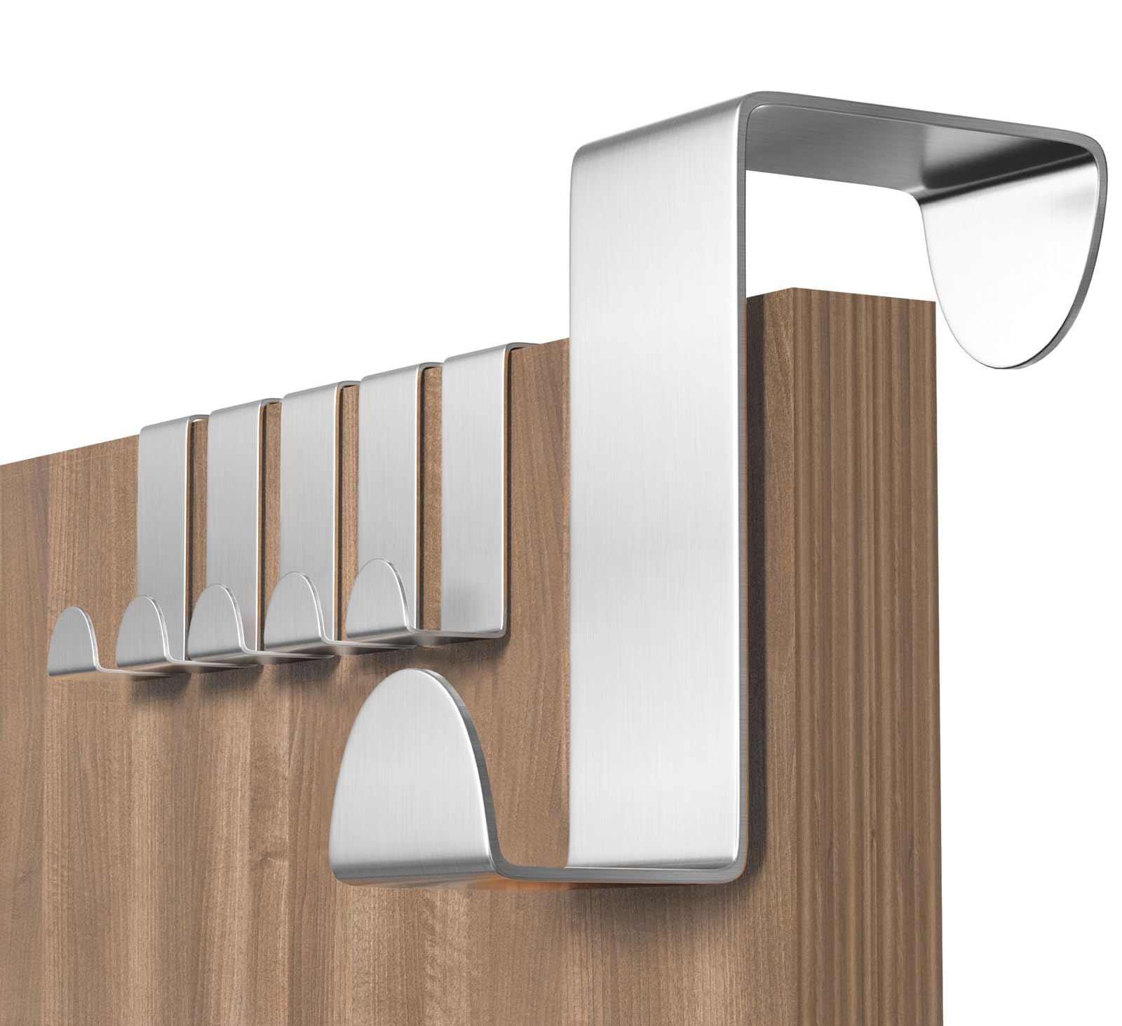 Shexkent Door Hooks, 6 Pack Over Door Hanger Stainless Steel - Coat Hooks - Over Door Hook Ideal for Bedroom, Bathroom, Kitchen, Wardrobe, Silver