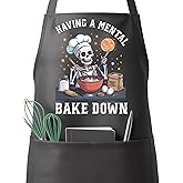 QSLEUNG Gothic Skull Apron for Women Men, Cooking Kitchen BBQ Chef Aprons Gifts for Gothic Lover Birthday Christmas, Adjustable Neck Strap with 2 Pockets