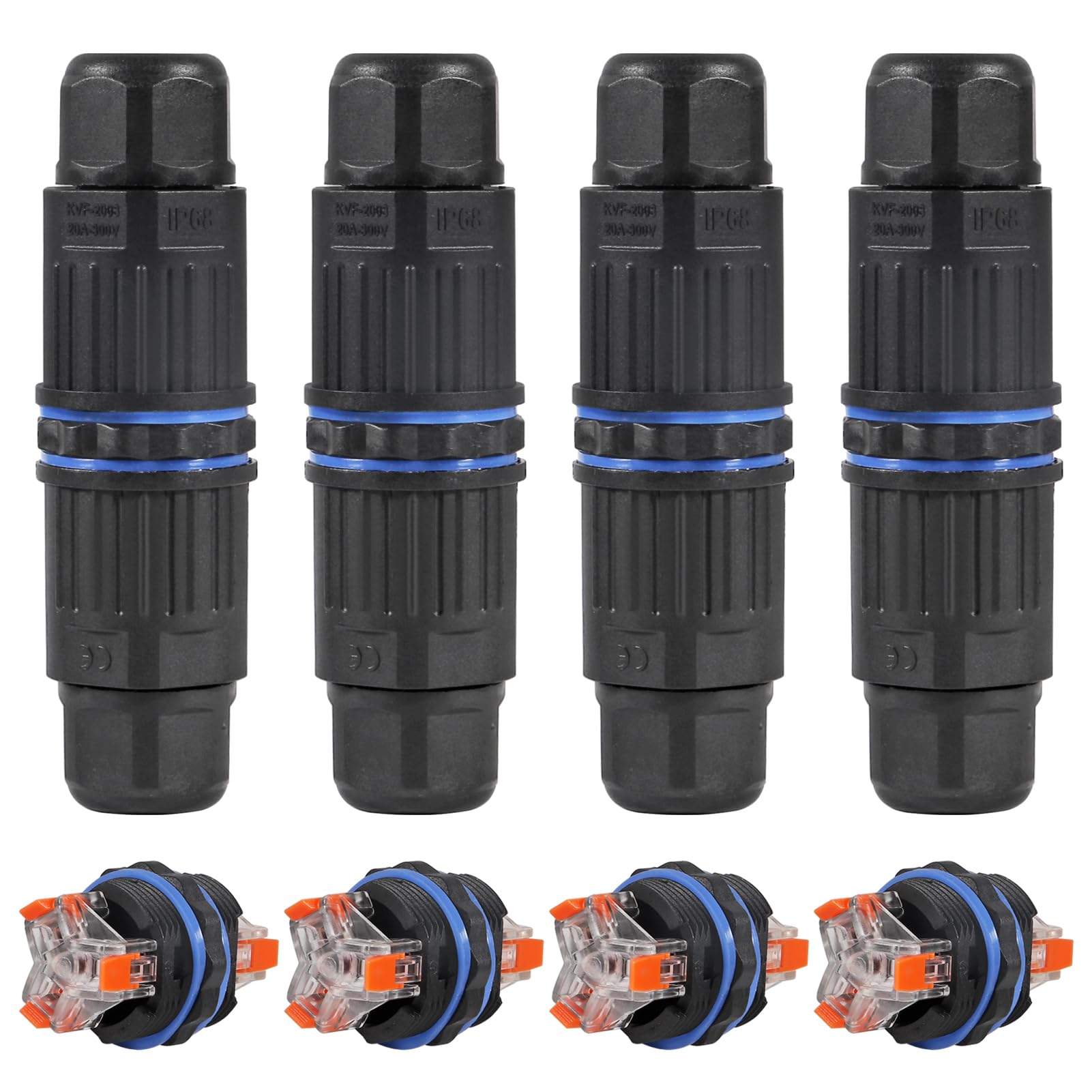 Photo 1 of 4PCS Waterproof IP68 Junction Box Outdoor 3 Pin Electrical Cable Connector Quick Fixing Wire Connector for 3.5-10mm Wire Range(AC 250V, 16A), Screwless Installation