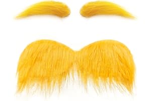 Morofme Yellow Mustache and Eyebrows Fake Moustache Set Realistic Beard Fake Eyebrow Cosplay Mustaches Novelty Prop Beard Fac