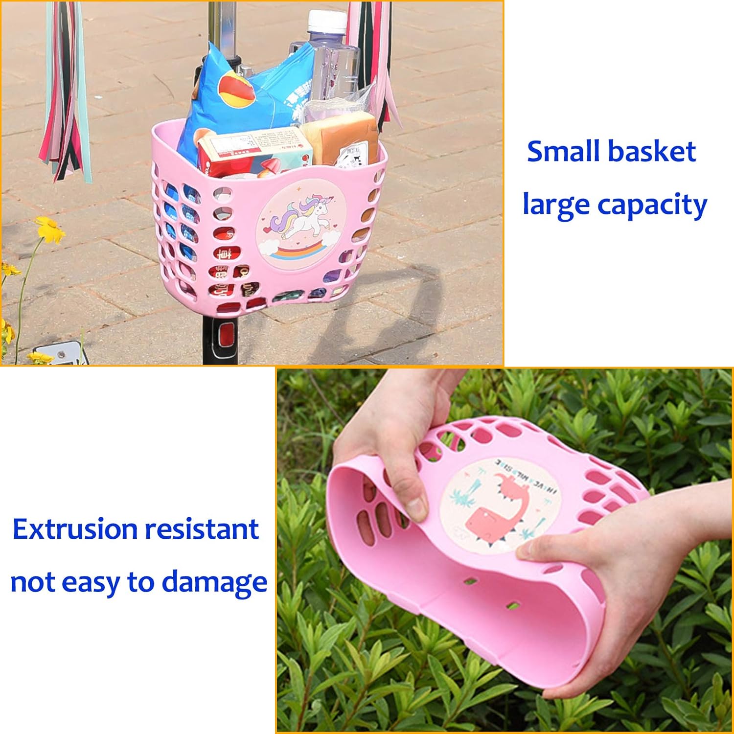 Aliyaduo Kid's Bike Basket, Pink Cute Unicorn Pattern Bicycle Front Handlebar Basket for Kid Girls, Bicycle Basket with Bell and Streamers : Sports & Outdoors