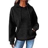 SHEWIN Womens Hoodies Casual Long Sleeve Drawstring Waffle Pullover Tops Loose Hooded Sweatshirt with Pocket