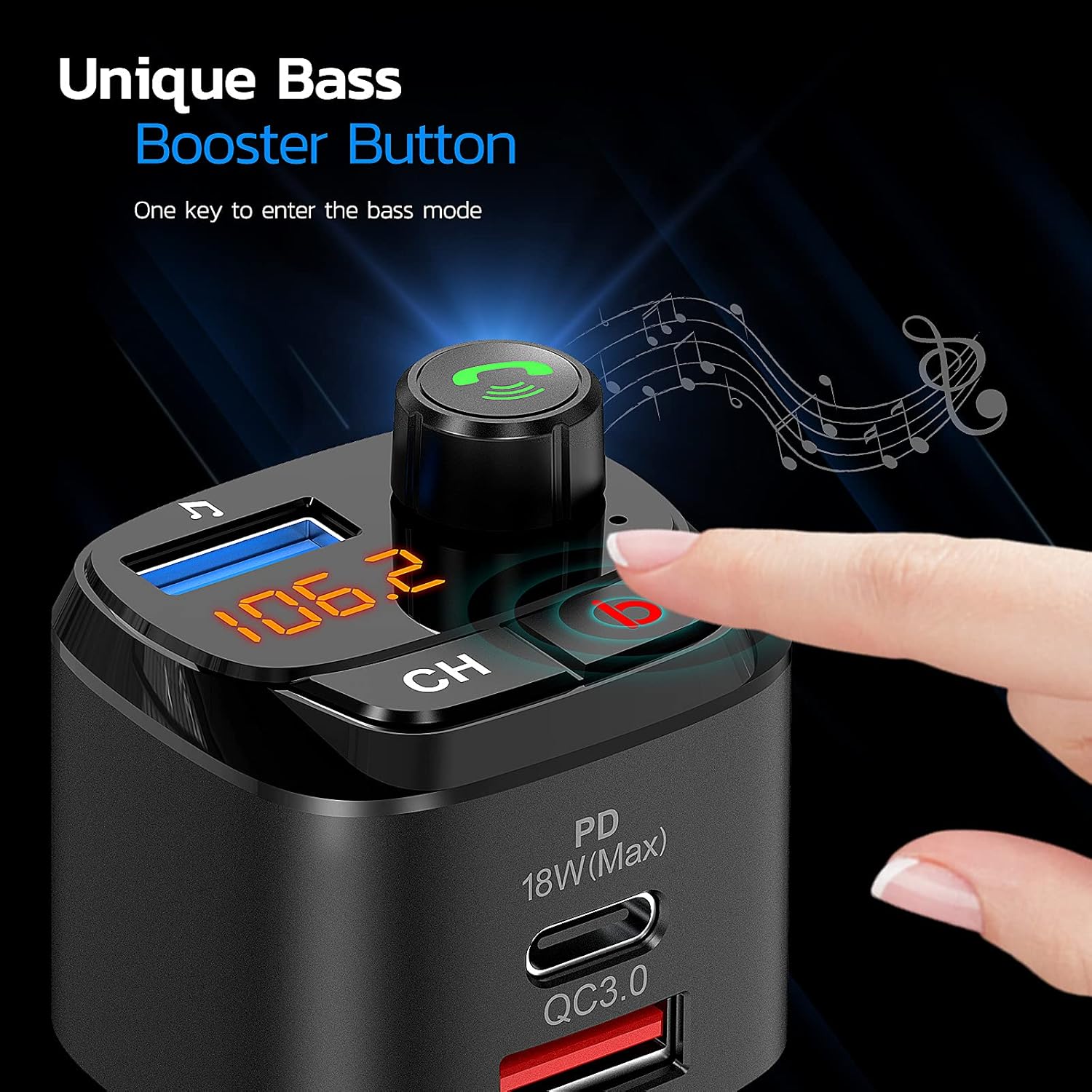 Nulaxy Bluetooth 5.0 FM Transmitter for Car, QC3.0 & USB-C PD 18W Wireless Bluetooth Radio Adapter Music Player/Car Kit with Bass Booster, Hands-Free Calls, Siri Google Assistant -NX12: Car Electronics