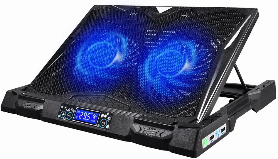 WeDone Gaming Laptop Cooling Pad Notebook Cooler Stand with 2 Speed Adjustable Fans and LCD Temperature Display for up to 17"