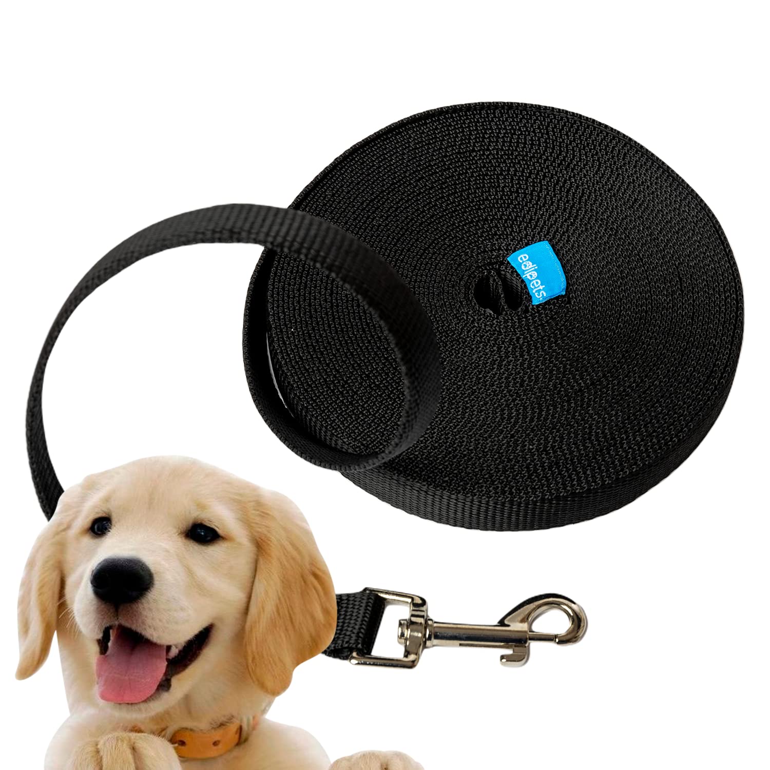 Edipets, Training Lead for Dogs, Dog Lead, Strong Tape, 1.5m / 3m / 5m / 10m / 15m Long, Nylon, for Puppy, Small, Medium and Large Dogs, Red, Black or Blue (5 m, Black)