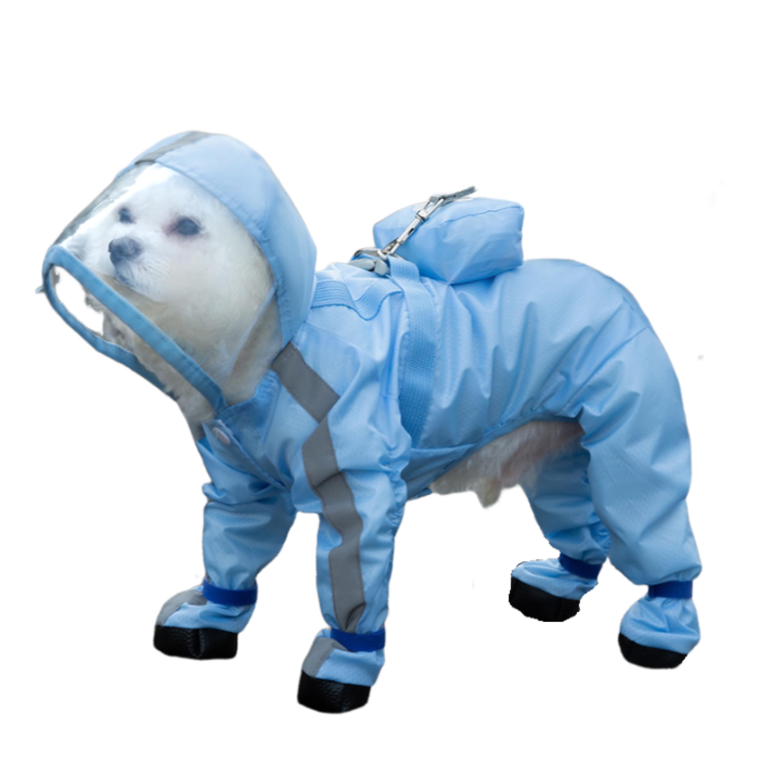 Photo 1 of Pupmist Full Coverage Small Dog Raincoat, Waterproof with Four-Leg Protection, Ideal for Teddy Bears, Includes Waterproof Mini Backpack (Blue, Medium(Suggest Weight 5.5-8.8lb))