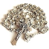 elegantmedical Handmade Catholic Saint St.Benedict Rosary Crucifix Cross Silver skull beads Catholic necklace Gift Box