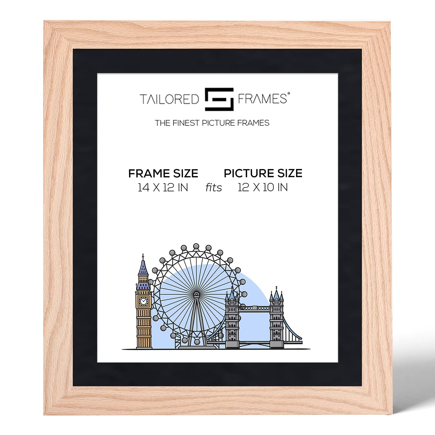 Tailored Frames 99 Solid Natural Oak 14" x 12" Frame for 12" x 10" Picture | Single Picture Frames | Wall Hanging Type | Photo Frame with Black Mount
