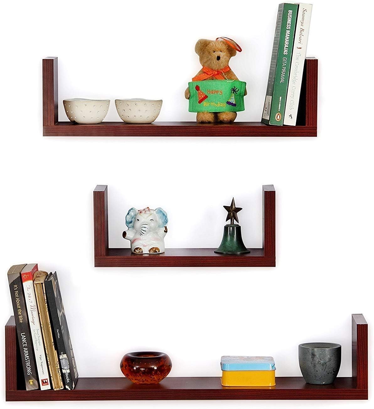 Amazon Com Willart U Shaped Wooden Wall Hanging Floating Wall Shelf For Storage Decorative Gift Indoor Set Of 3 Rose Mahogany For Wall Decor Home Decor Home Kitchen