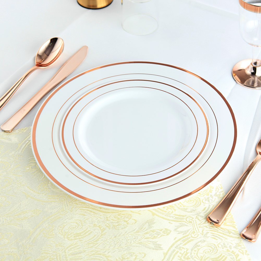 WDF 60pcs Disposable Plastic Plates10.25inch Dinner Plates Rose Gold Trim Real 664111748345 eBay