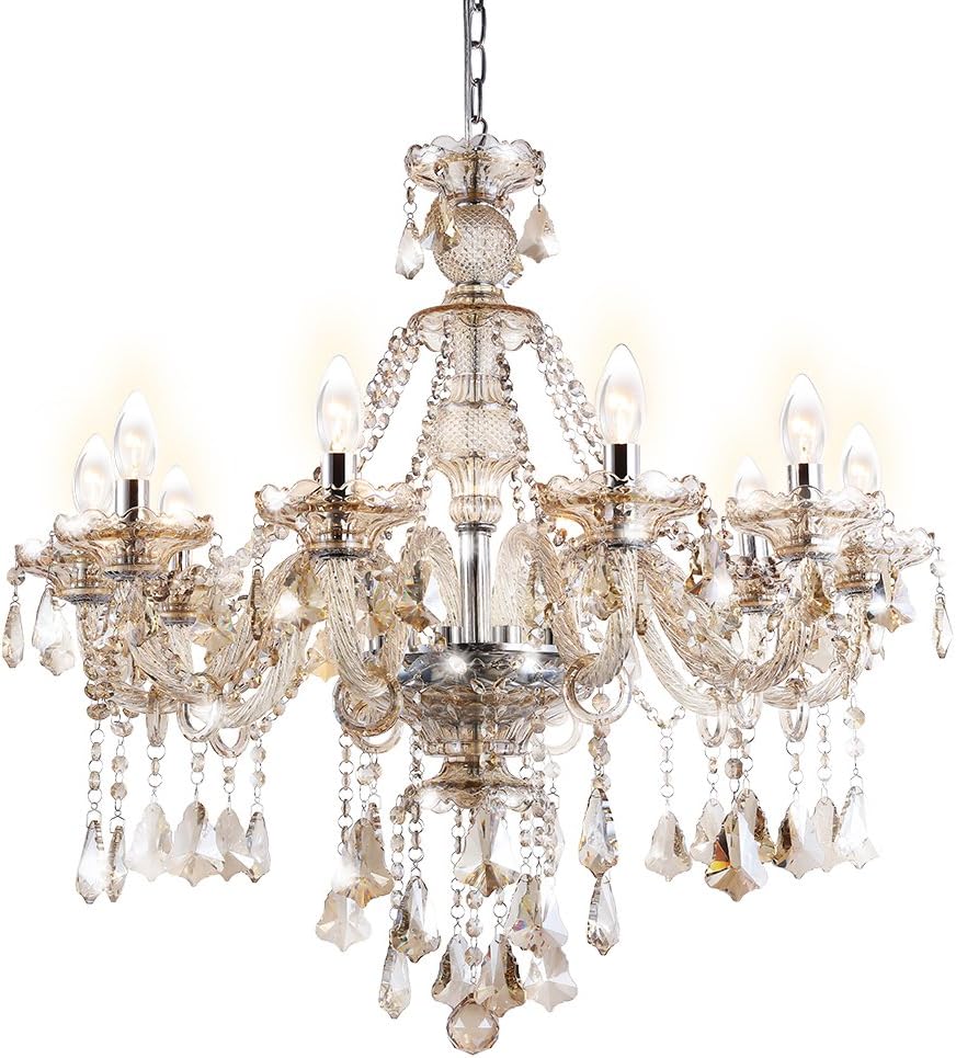 Ceiling Lights - HomeLava Crystal Chandelier Cognac Color 10 Lights Living Room Bedroom Dining Room Lighting