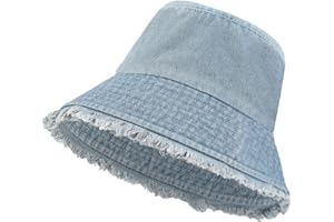 Yonchic Washed Cotton Denim Bucket Hat, Summer Outdoor Wide Brim Lightweight Cap for Women, Beach Packable Travel Hat