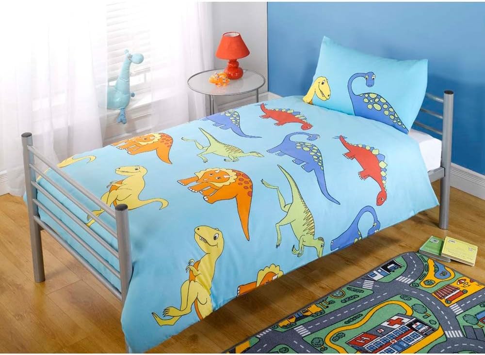 Parure De Lit 90x190cm + Taie 40x60cm DJDEA - Motifs Dinosaures Garçon, Polyester Microfibre
