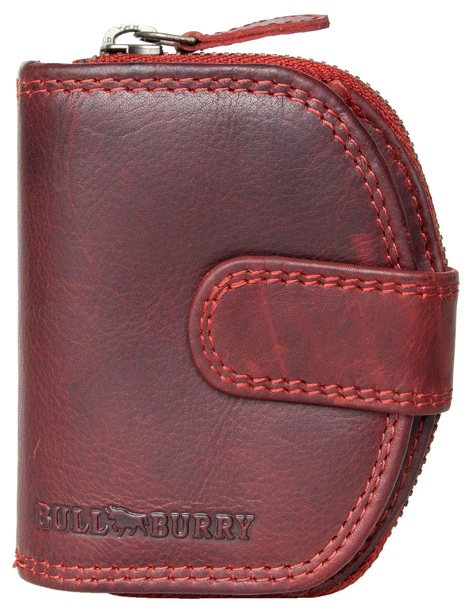 Dark red Small RFID Wallet Bull Burry Whole Made of a Strong Genuine Cowhide