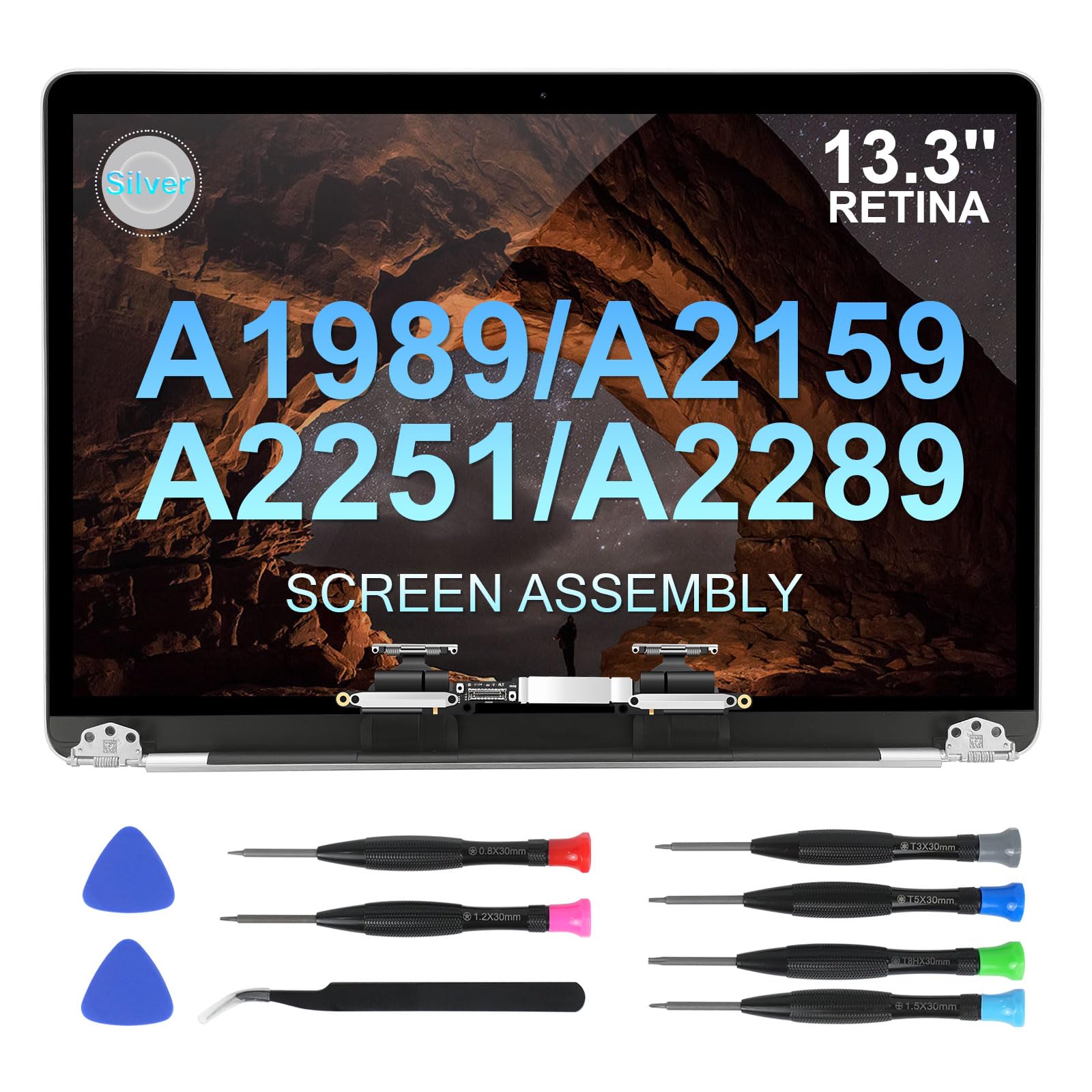 交換用スクリーン 13.3インチ MacBook Pro 13インチ 2018-2019-2020年式Retinaモデル:A1989 A2159 A2289 A2251(モデル:EMC 3358 3214 3301 3348 3456) フルLCDスクリーンディスプレイアセンブリ Y (シルバー)