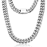 11mm Miami Cuban Link Chain Neckalces for Men Women, 316l Stainless Steel and 925 Sterling Silver Filled, Silver Cuban Mens Necklaces Jewelry Gifts Available In 20/22/24/26/28/30 Inches