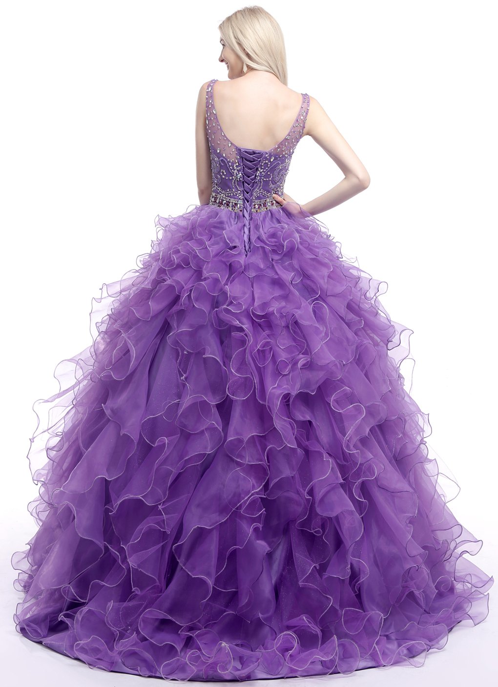 Okaybrial Women's Prom Dresses Quinceanera Ruffle Organza Tank
