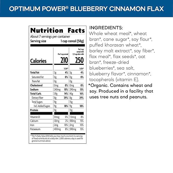 NATURE’S PATH, ORGANIC OPTIMUM BREAKFAST CEREAL – FLAX, SOY, BLUEBERRY CINNAMON, 14 OZ