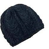 Ella Sussman Handmade Alpaca Wool Cable Knit Hat Micro Fleece Lined Winter Ski Warm Beanie Women