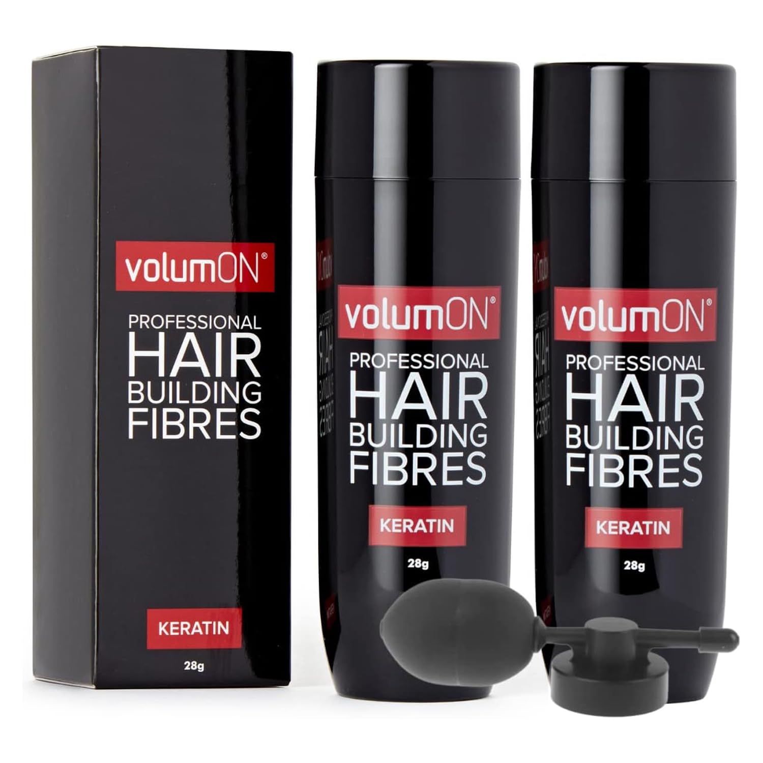 Hair Fibres x2 VOLUMON Keratin Hair Building Fibres for Thinning Hair - Instantly Conceals Thinning Areas for Fuller Thicker Hair - For Men & Women 28g x2 + Applicator (Auburn)