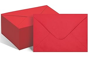 RIBETWEEN 50 Packs of A7 Envelopes for Invitation, Red 5x7 Envelopes with V Flap, Great for Graduation, Invitation, Baby Shower, Wedding and RSVP Cards (Red)