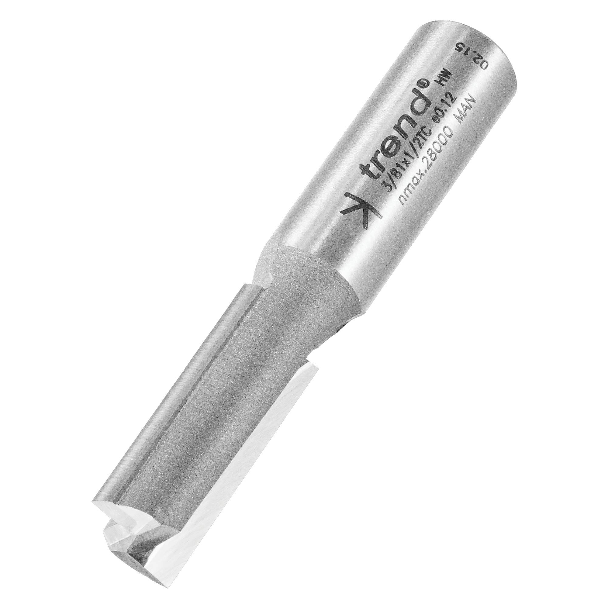 Trend Professional Straight Two Flute Router Cutter, 1/2 Inch Shank, 12.7mm Cut Diameter, 32mm Cut Length, Tungsten Carbide Tipped, 3/81X1/2TC