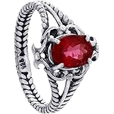 925 Sterling Silver Red Tourmaline Solitaire Ring Size 8 Genuine Gemstone Jewelry for Women, Vintage Style Engagement or Promise Ring