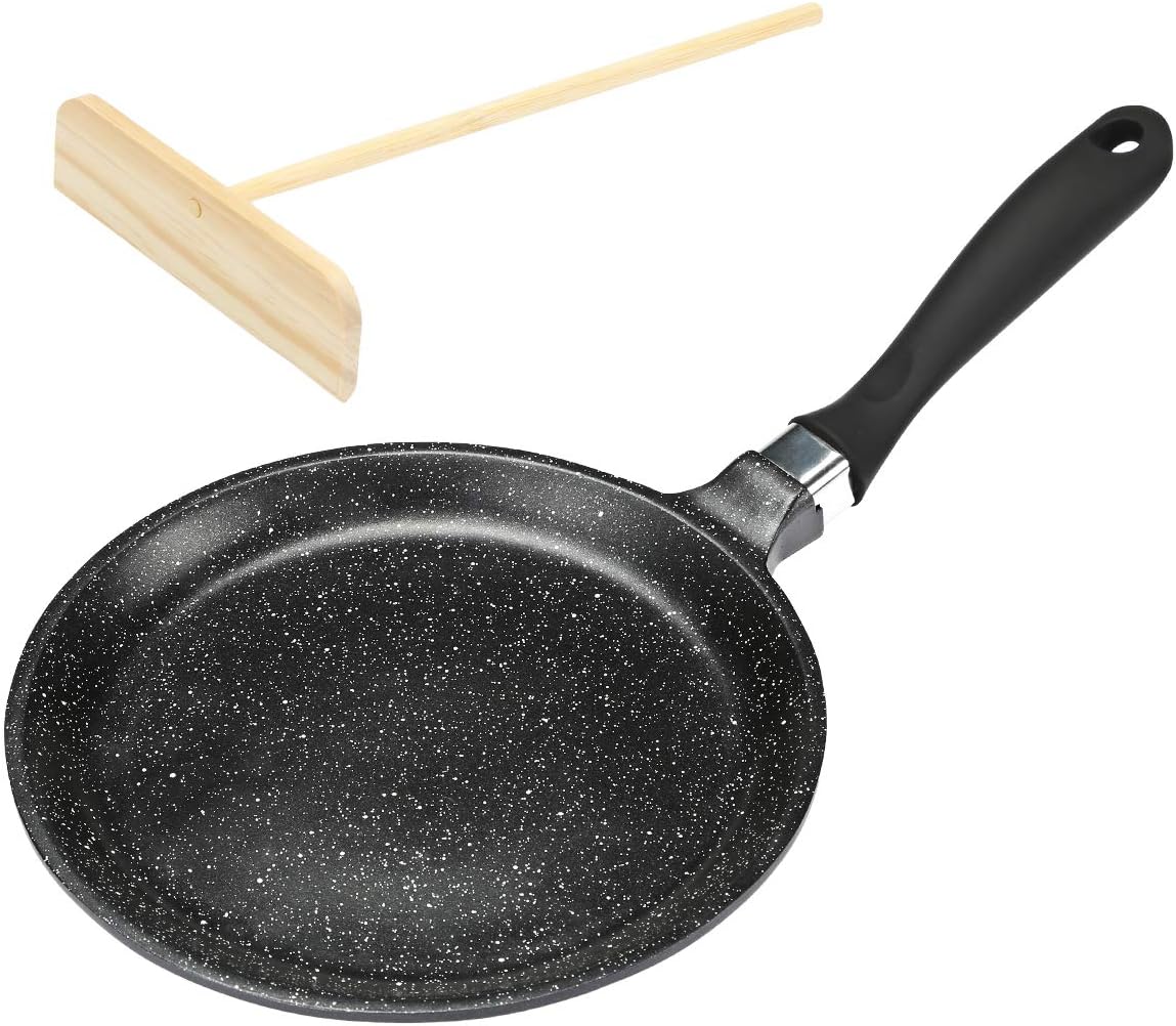 FAVIA Nonstick Crepe Pan Skillet with Bamboo Spreader for Pancake Egg Omelet, for Gas Induction Electric Dishwasher Safe 9.5 inch (9.5'' Crepe Pan)
