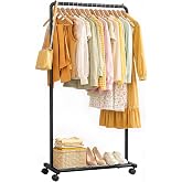 Sakugi Clothes Rack - Clothing Rack with Storage Mesh Shelf &amp; Casters, Heavy-Duty Metal Clothing Rack for Hanging Clothes, Dresses, Coats, Large Load Capacity, Easy Assembly, Black, 28.0"x16.9"x59.0"