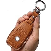 CISUI Genuine Leather Smart Key Fob Cover, Keychain Shell Compatible for Mercedes-Benz A, C, E, S, CLA, CLS, GLA, GLB, GLC, GLE, GLS, G Class 2017-2022 (4-Button,Brown)