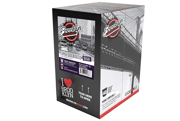 BROOKLYN BEANS COFFEE PODS, FUHGEDDABOUTIT DECAF – COMPATIBLE WITH KEURIG K CUP BREWERS INCLUDING 2.0 COFFEE MAKERS, 40 COUNT, BOLD AND RICH