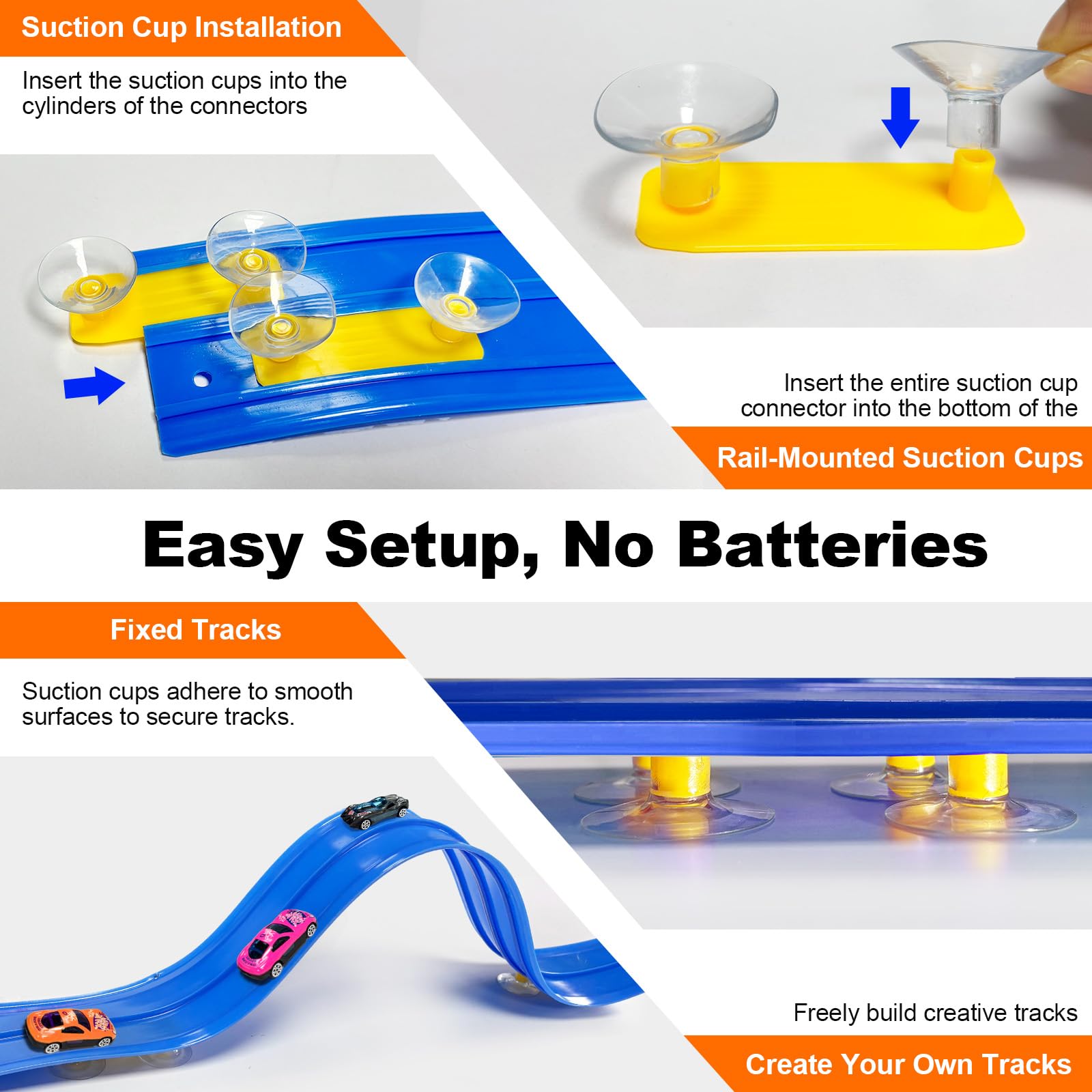 EFCRBS 15Ft Flex Track, Flexible Race Car Track for Kids Toy with 10 Suction Cups, Rolls Up Portable Racetrack Compatible with Hot Wheels & Diecast 1/64th Cars, Christmas Birthday Gifts for Boys(Blue)