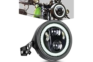 PKEDUO Motorcycle Headlight with Housing Bucket 5-3/4 5.75" LED Headlight Smoke Halo White DRL Compatible with Shadow Buell Blast Cafe Racer Cruiser Motorbikes