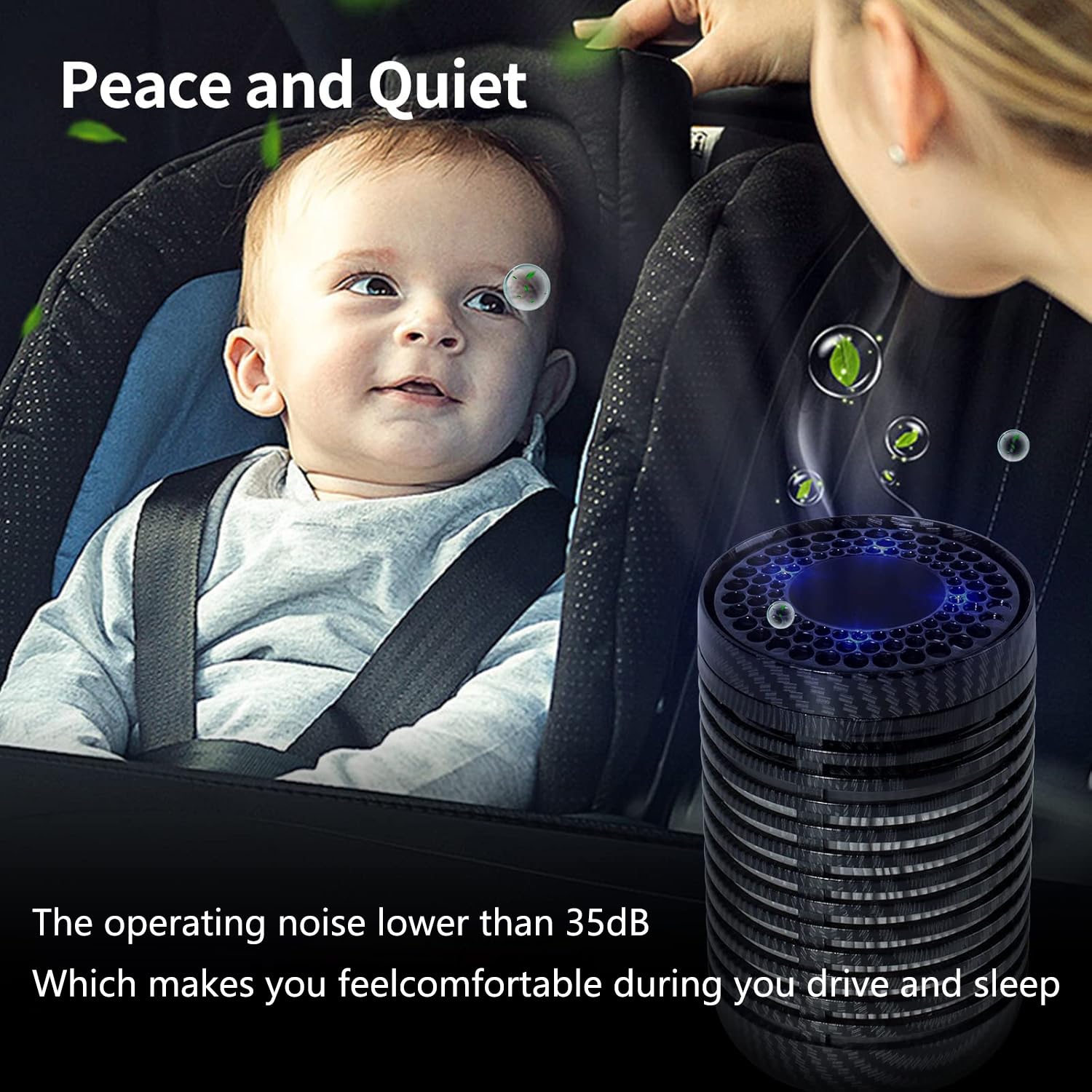 QUEENTY Car Air Purifier, Air Purifier for Car with True HEPA Filter, H13 HEPA Filter Clean Air 99.97% of Dust,Portable Car Accessories for Traveling,Vehicle Use(Carbon Fiber)