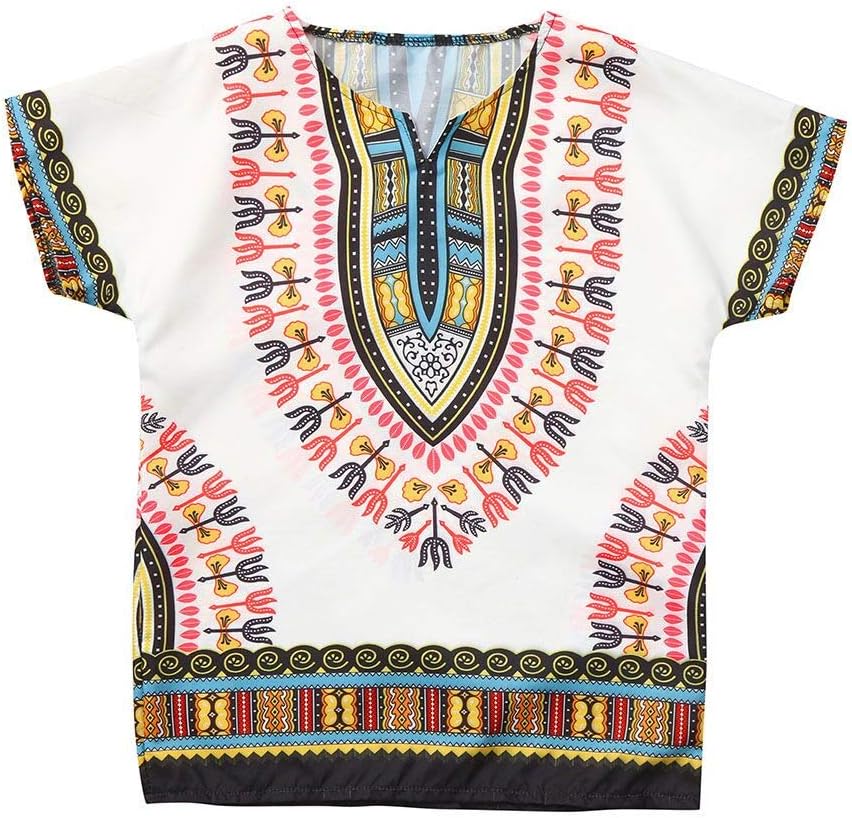 Zerototens Kids T-Shirt,0-7 Years Old Children Baby Boys Girls Baggy Bright African Dashiki Short Sleeve Baggy T Shirt Tee Tops Beachwear Outfit