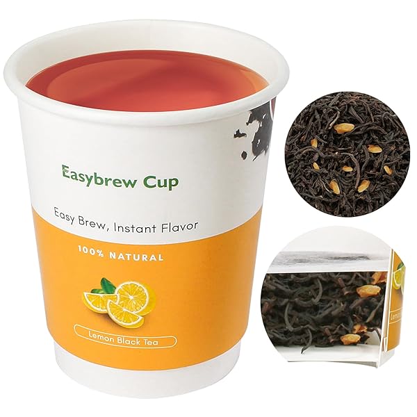 EASYBREW CUP TEA WITHIN PAPER CUP, 10 PCS DISPOSABLE CUPS WITH TEA IN THE BOTTOM, FLAVORED INSTANT TEA, DELICIOUS ORGANIC BLACK TEA PERFECT FOR HOME, OUTDOOR, TRAVEL, UNIQUE TEA GIFT(LEMON BLACK TEA)