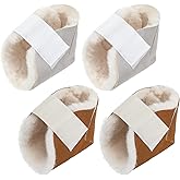 Jeere 4 Pcs Heel Protector Boot Sheepskin Heel Protectors Soft Foot Cushions Pads with Securing Strap for Protect Feet Ankle Pressure Bed Sores(Beige, Brown)