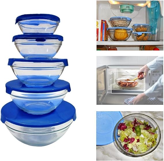Set 5 envases de cristal para cocinar y almacenar alimentos apto nevera