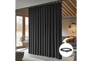 RoomDarkning Room Divider Curtains with Ceiling Track, 95% Blackout Heavy Track Ceiling Curtains Noise Reduction Privacy Curtain Track System Kits, 8.3 ft Wide x 7 ft Tall, Black, 1 Panel