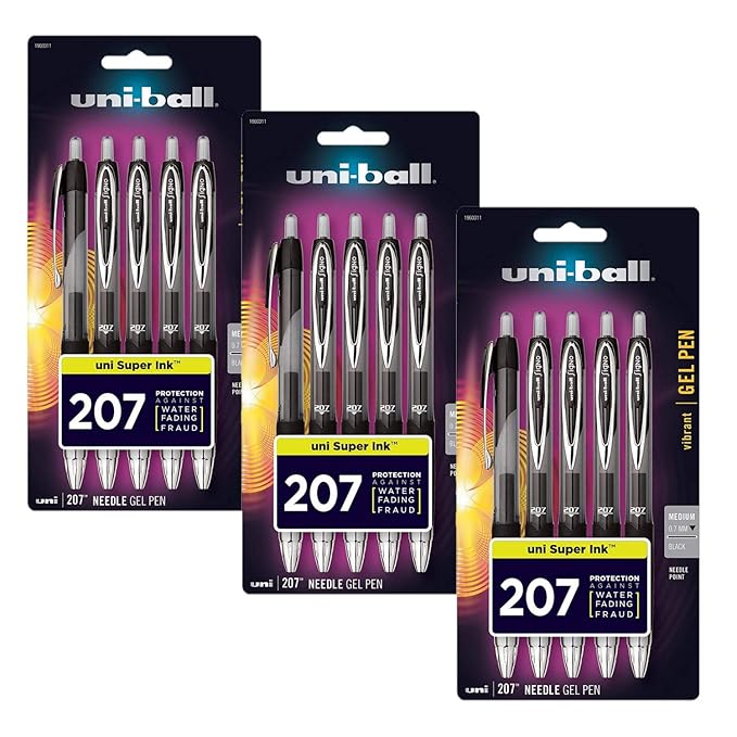 Amazon.com: Uni-ball 207 Retractable Gel Pens, Medium Point (0.7mm), Black, 15 Count: Office Products