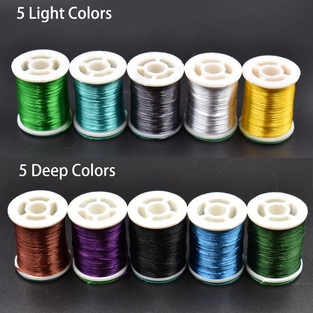 10 Colors Silk Shiny Floss Thread Fly Tying Thread (300 Deniers, Fly Tying Material)