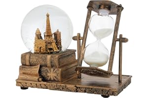 DUGEE Snow Globe Musical Crystal Ball with Hourglass Resin Retro Castle LED Lights Home Room Living Room Bedroom Office Decor Gifts for Her Him Women Men Kids 6 inches Safe Packing (Brass)