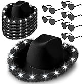 Zhanmai 6 Pieces Cowgirl Light up Hat with Feather Boa, 6 Pieces Heart Sunglasses Set for Bachelorette Costume Party