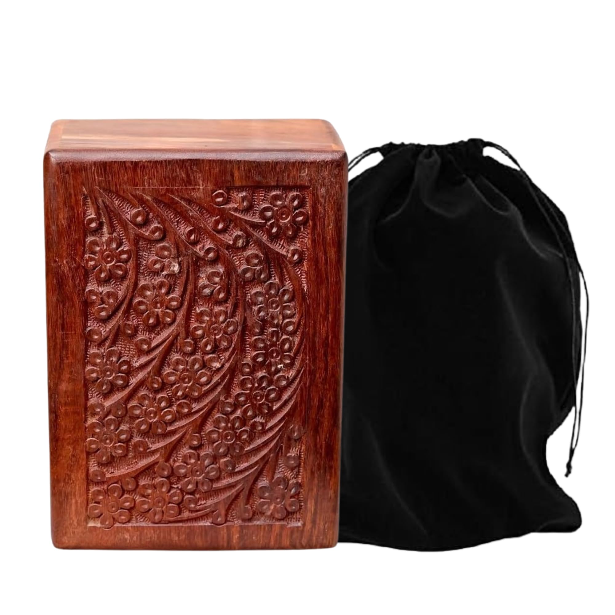 leatherooze Beautifully Handmade & Handcrafted Rosewood Floral Engraving Wooden Cremation Box/Urns for Human Ashes Adult, Funeral Urn Box (9" x 5.5" x 4.5")